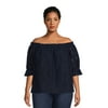 Terra & Sky Women's Plus Size Off The Shoulder Eyelet Top