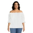 thumbnail image 1 of Terra & Sky Women's Plus Size Off The Shoulder Eyelet Top, 1 of 7