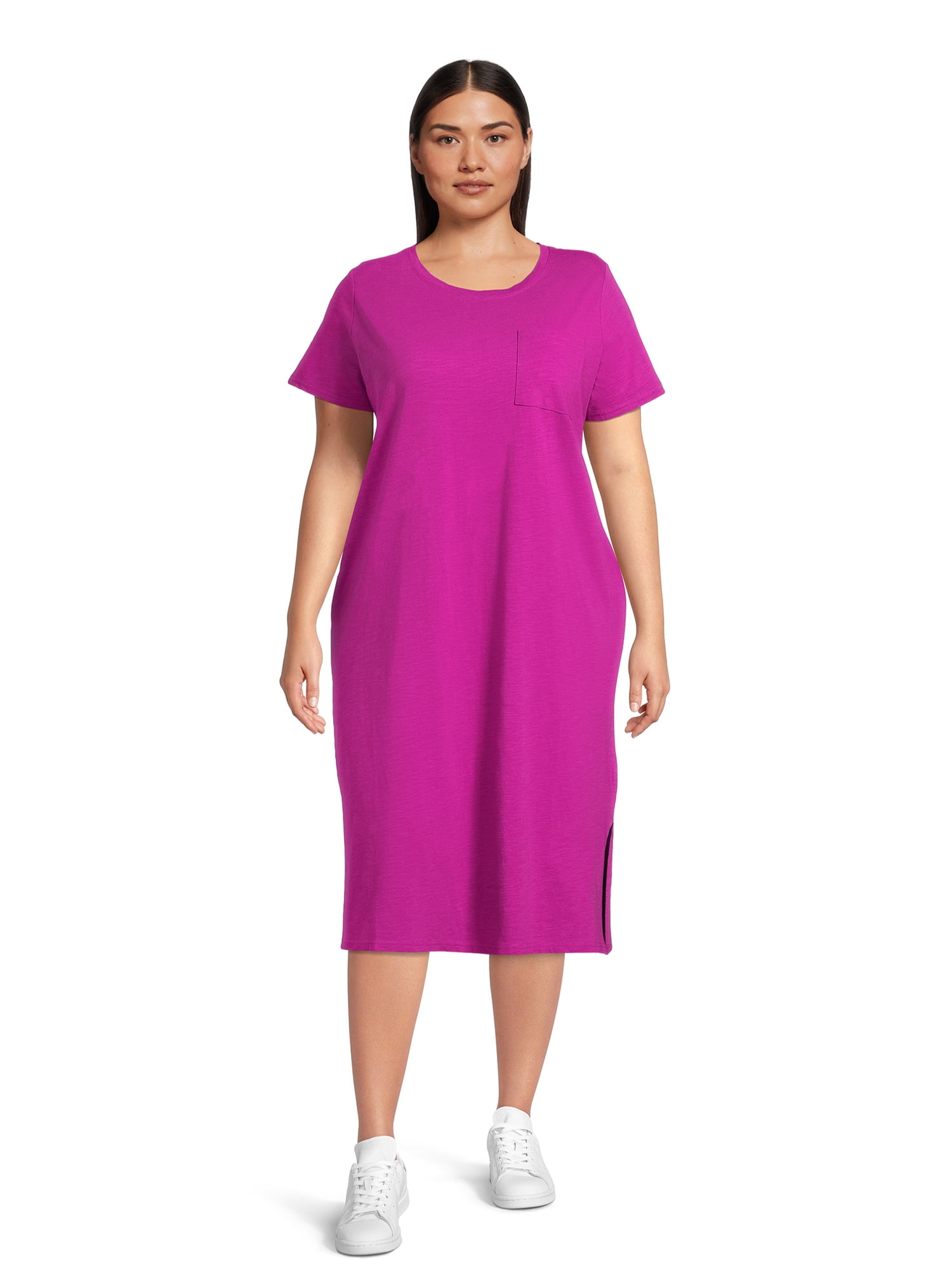 Terra & Sky Women's Plus Size One Pocket T-Shirt Dress, 0X-5X