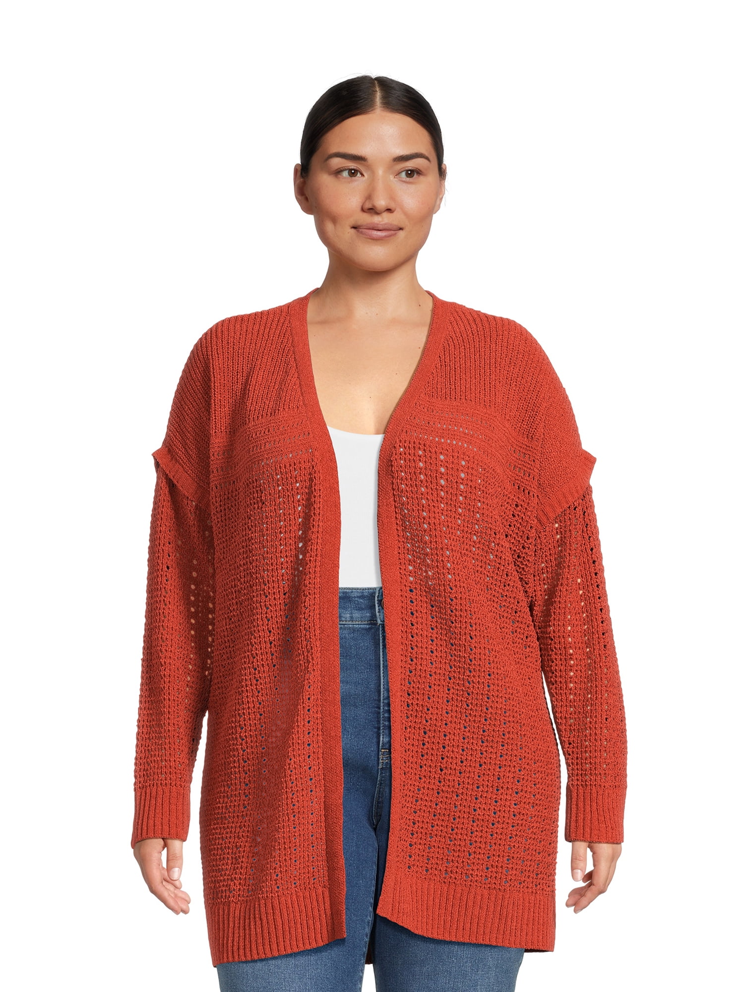 Terra & Sky Women's Plus Size Open Front Chenille Cardigan Sweater