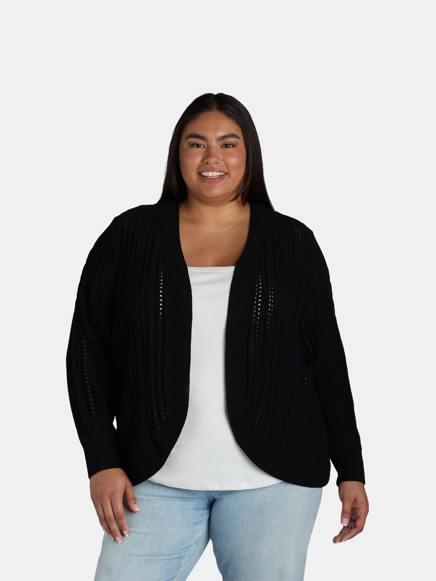 Terra Sky Women s Plus Size Open Front Chenille Cocoon Cardigan Sweater Midweight