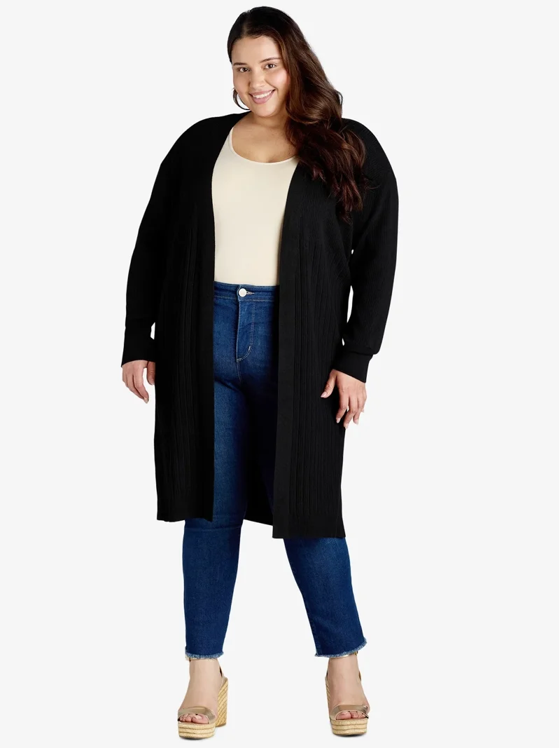 Terra & Sky Women's Plus Size Open Front Duster Cardigan