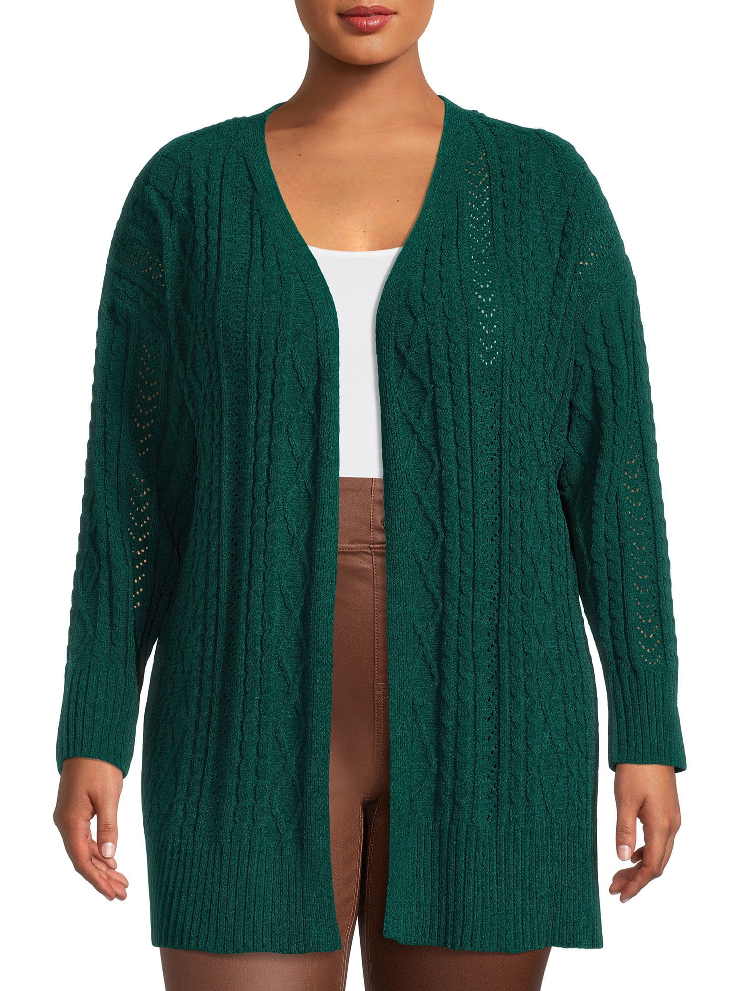 Terra & Sky Women's Plus Size Open Knit Chenille Cardigan