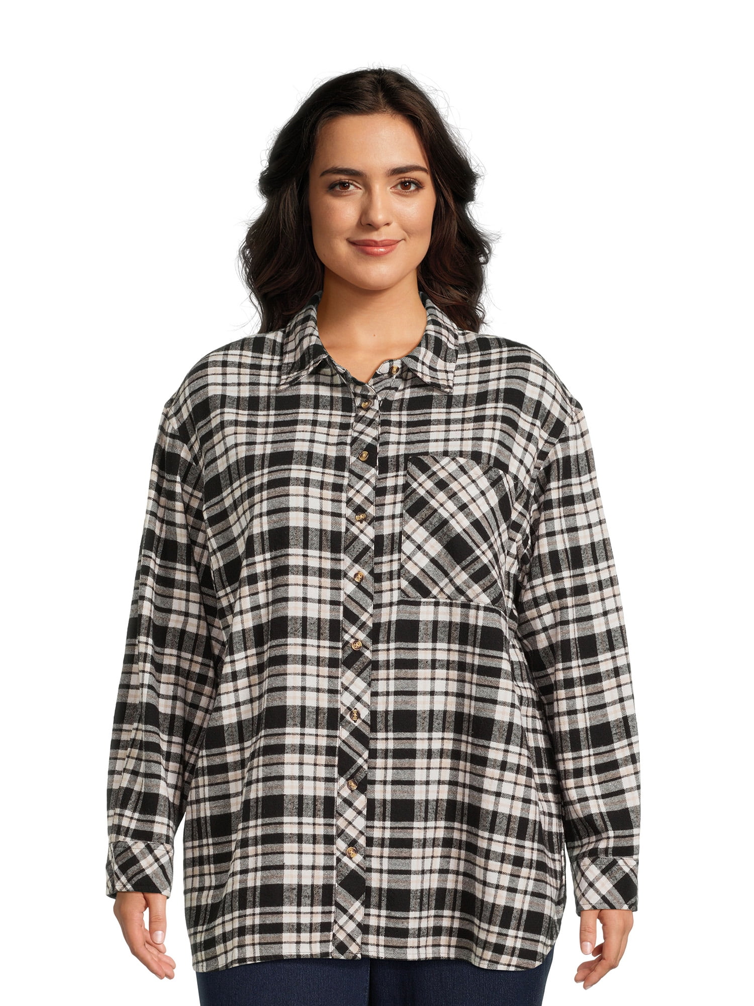 Terra & Sky Women's Plus Size Oversized Button Front Shirt - Walmart.com