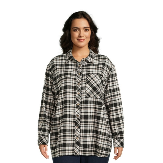 Terra & Sky Women's Plus Size Oversized Button Front Shirt