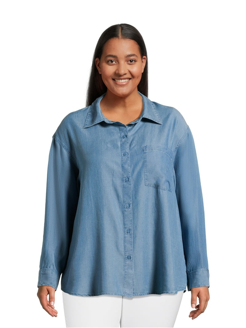 Terra & Sky Women's Plus Size Oversized Button Front Top, Sizes 0X