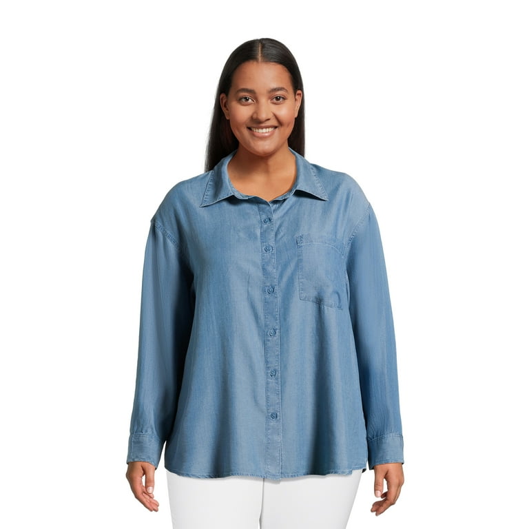 Terra & Sky Women's Plus Size Oversized Button Front Top, Sizes 0X-4X