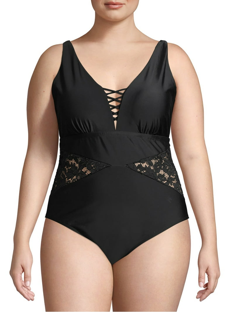 Terra Sky Women's Plus Size Palm Crochet Lace Cutout Solid One