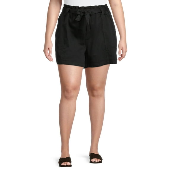 Terra & Sky Women's Plus Size Paperbag Belted Shorts