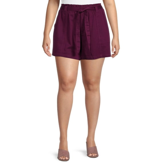 Terra & Sky Women's Plus Size Paperbag Belted Shorts