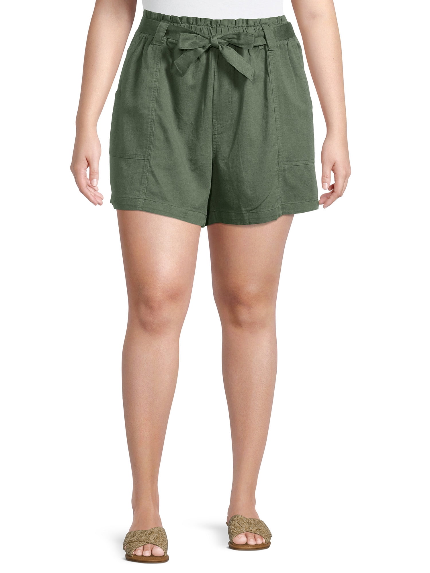 Terra Sky Women s Plus Size Paperbag Belted Shorts