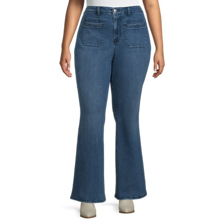 Terra & Sky Women's Plus Size Patch Pocket Bootcut Jeans