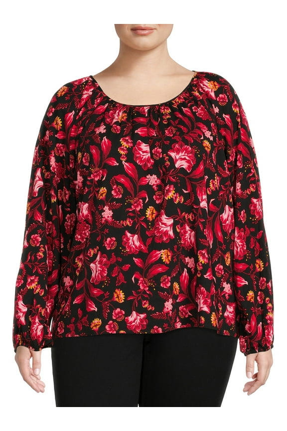 Women’s Plus Size Peasant Top with Long Sleeves