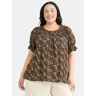 Terra & Sky Women's Plus Sizes Short Sleeve Peasant Top