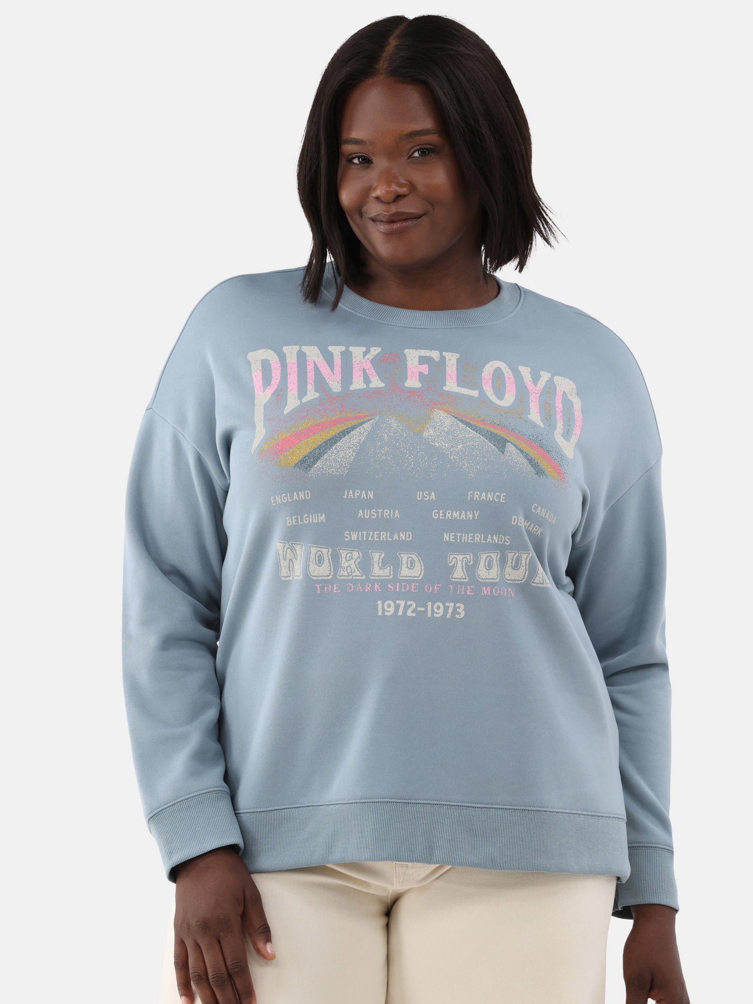 Terra & Sky Women's Plus Size Pink Floyd Graphic Sweatshirt with Long Sleeves, Sizes 0X-5X