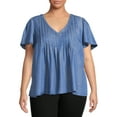 thumbnail image 1 of Terra & Sky Women's Plus Size Pintuck Blouse with Short Sleeves, 1 of 5