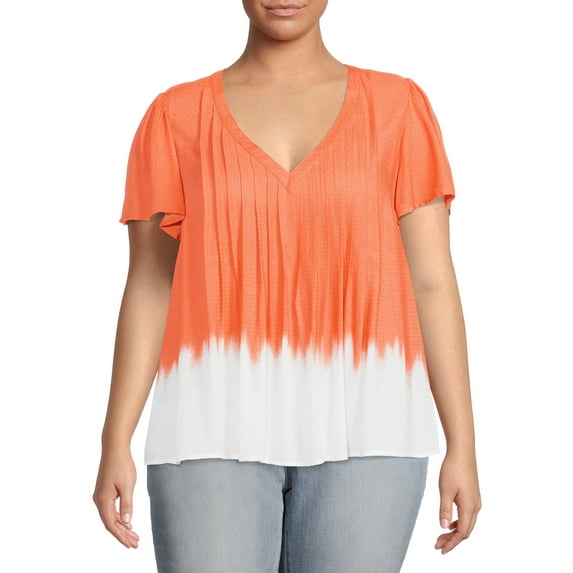 Terra & Sky Women's Plus Size Pintuck Blouse with Short Sleeves
