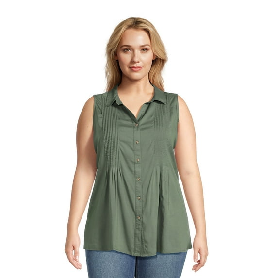 Terra & Sky Women's Plus Size Pintuck Camp Shrt