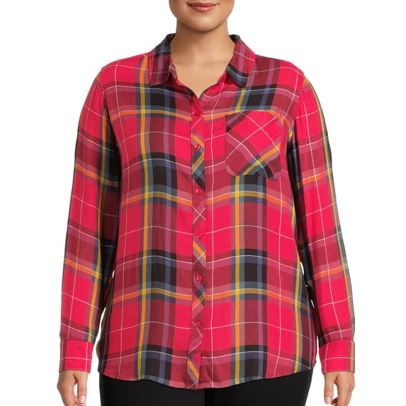 Terra & Sky Women's Plus Size Plaid Button-Down Shirt