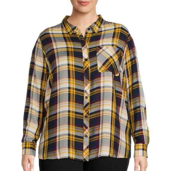 Terra & Sky Women's Plus Size Plaid Button-Down Shirt