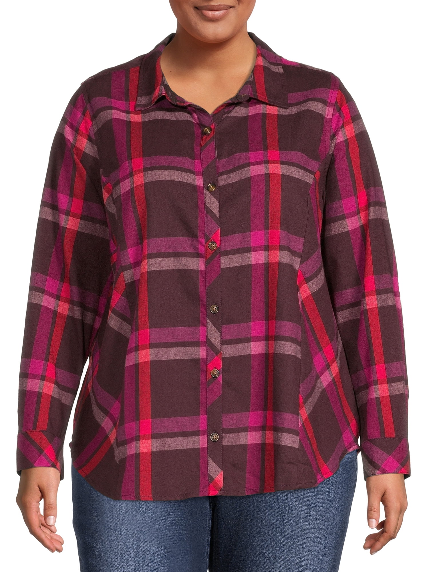 Plus Size Plaid Button Down Jacket