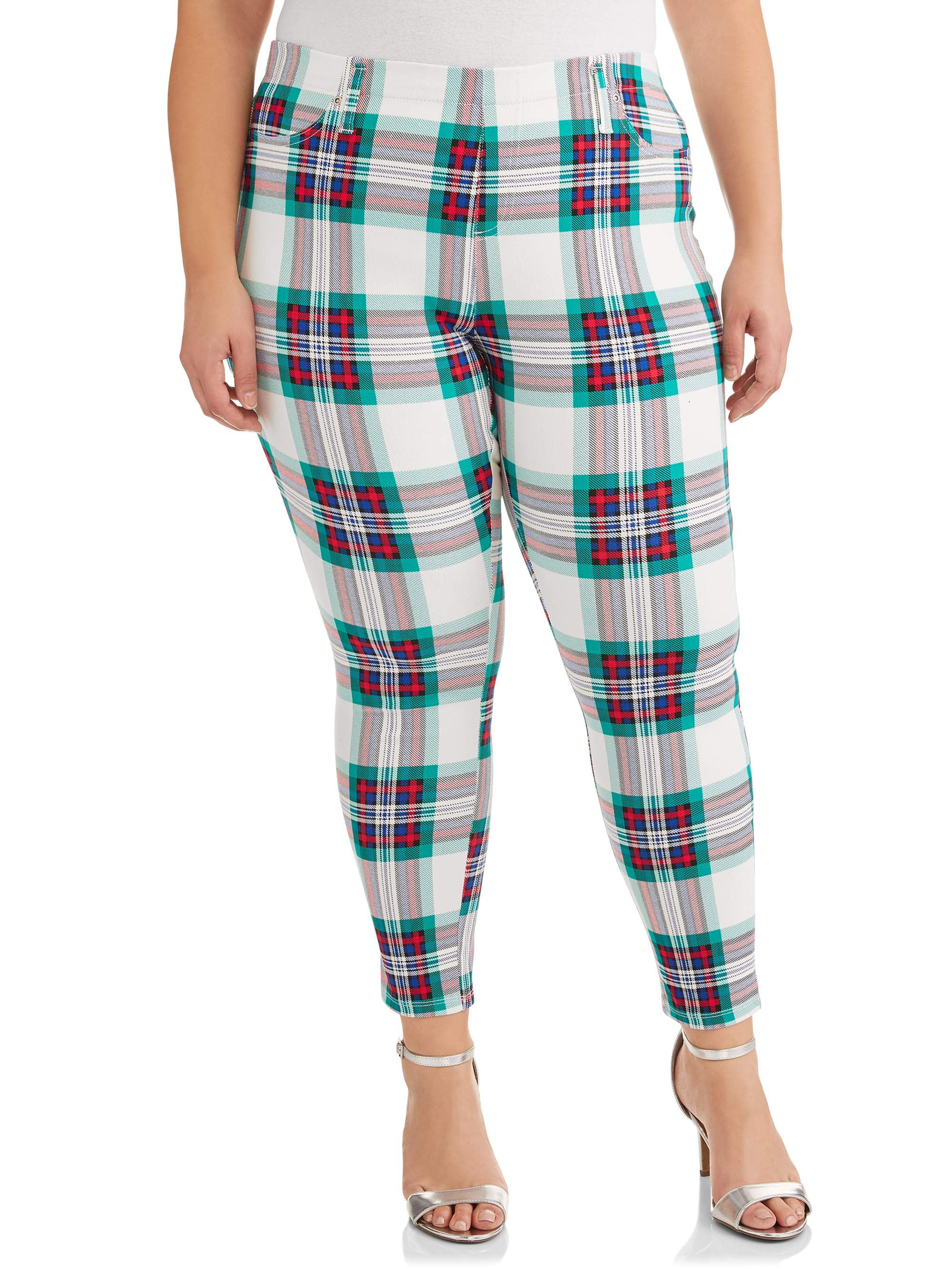 Terra Sky Women s Plus Size Plaid Printed Jegging Walmart