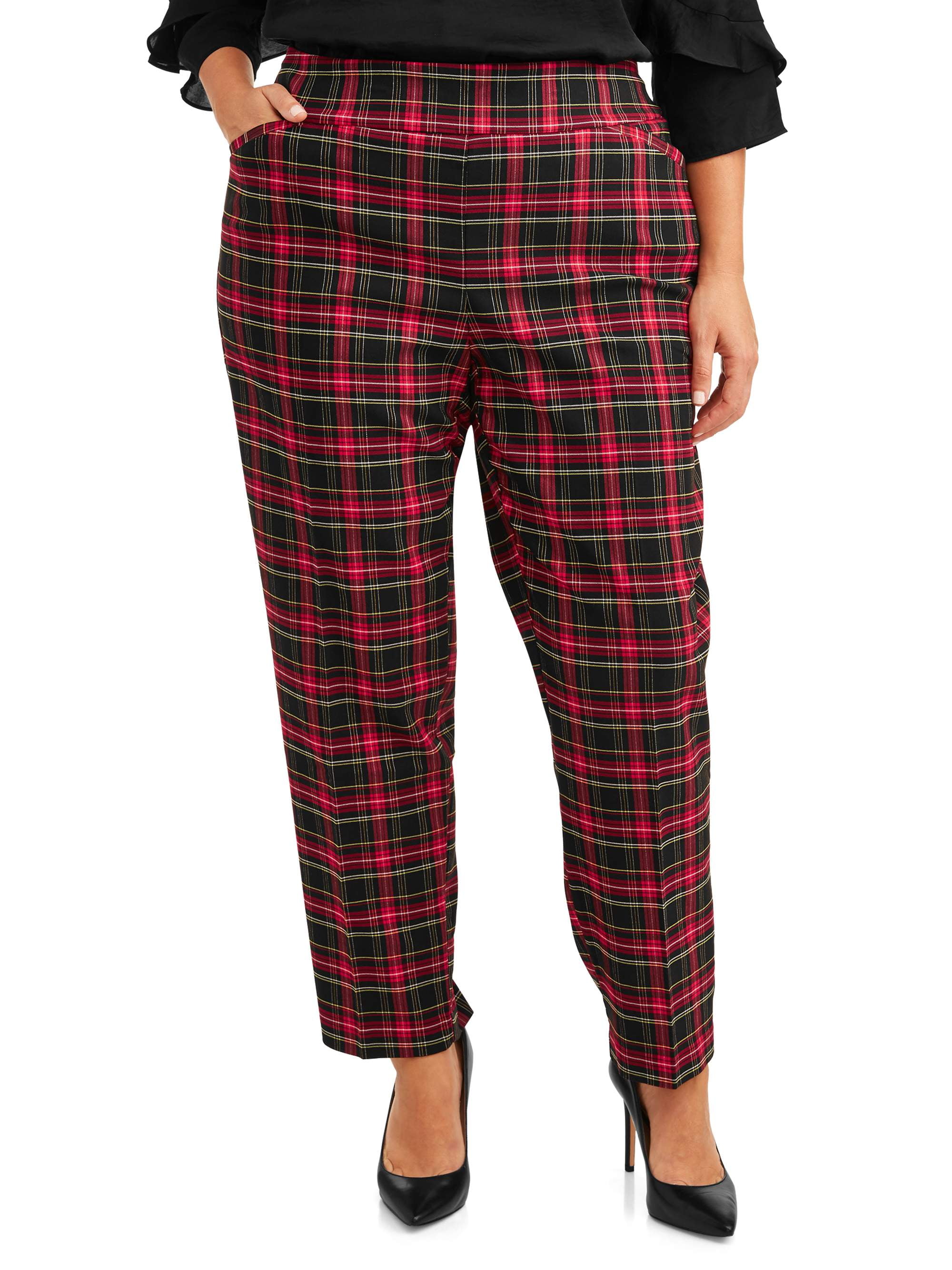 Amazoncom Gergeos Women Plaid Casual Pants Elastic Sport Fitness Plus  Size Ladies Pants Casual TrousersRedXL  Clothing Shoes  Jewelry