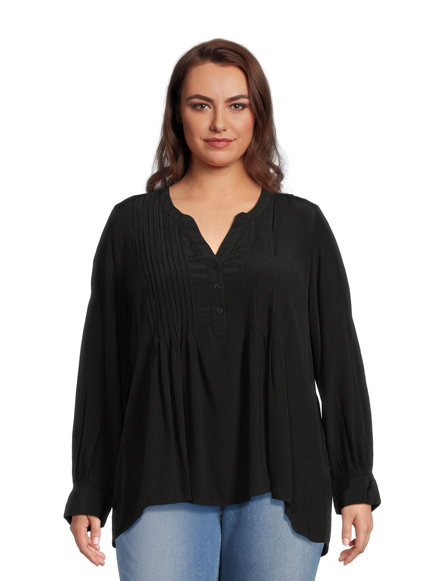 Terra & Sky Women's Plus Size Pleated Long Sleeve Blouse - Walmart.com