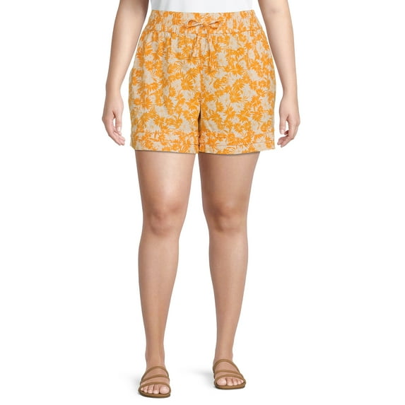 Terra & Sky Women's Plus Size Pleated Pull-On Shorts