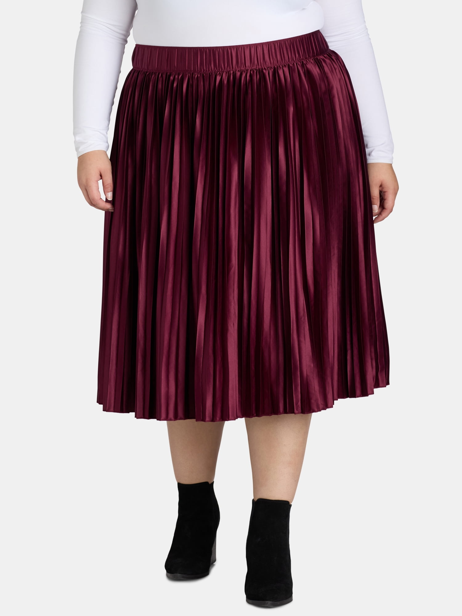 Terra & Sky Women's Plus Size Pleated Satin Skirt, Sizes 0X-5X