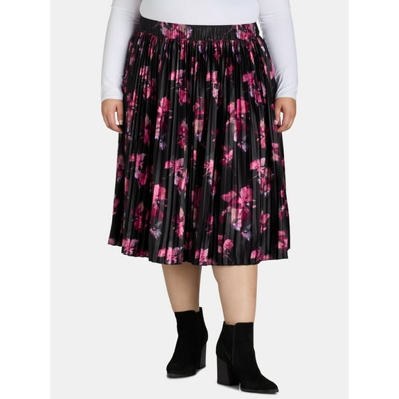 Terra & Sky Women's Plus Size Pleated Satin Skirt, Sizes 0X-5X