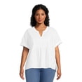 thumbnail image 1 of Terra & Sky Women's Plus Size Pleated Split Neck Top with Short Sleeves, 1 of 5