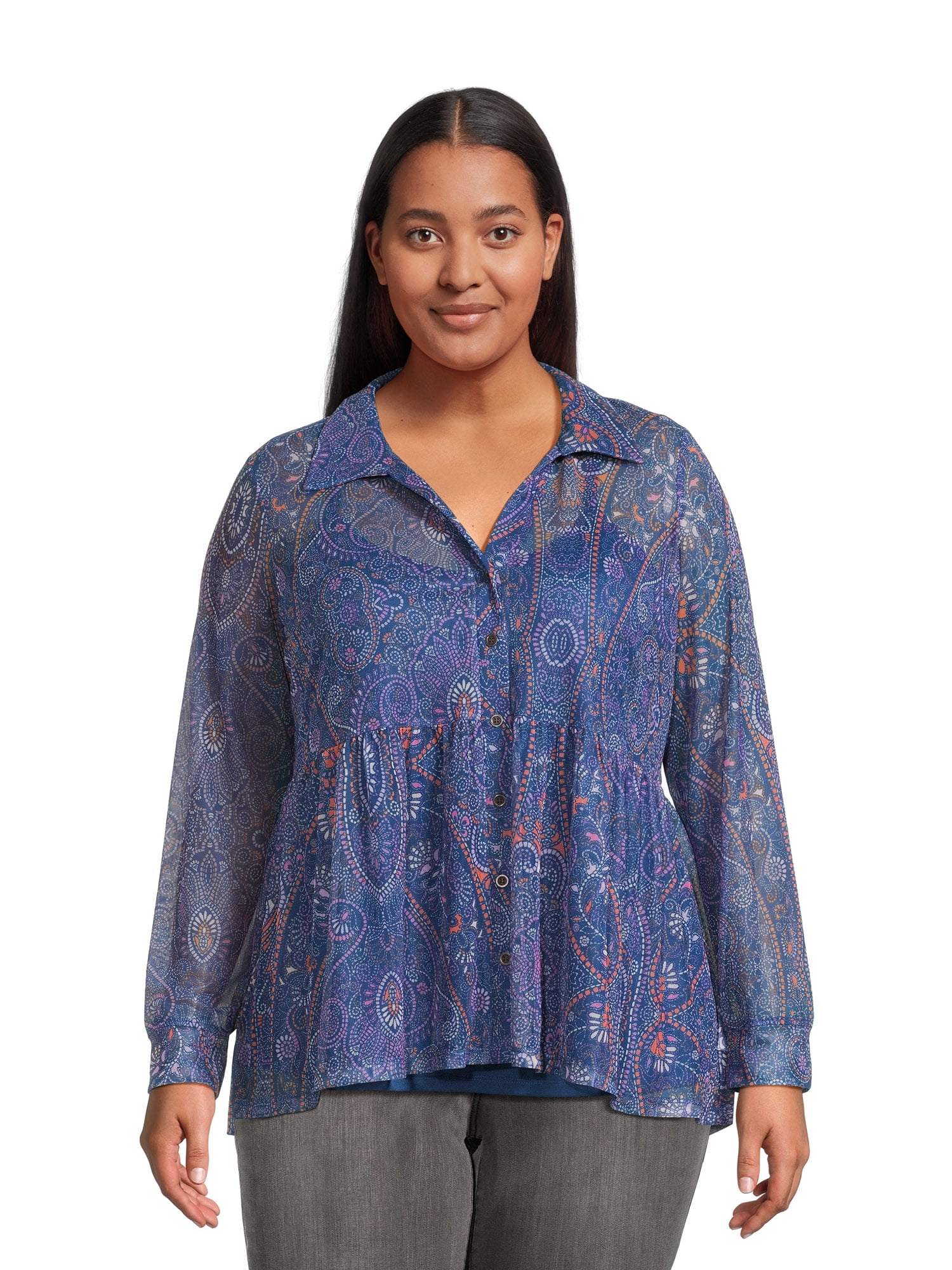 Terra & Sky Women’s Plus Size Print Mesh Top with Cami - Walmart.com