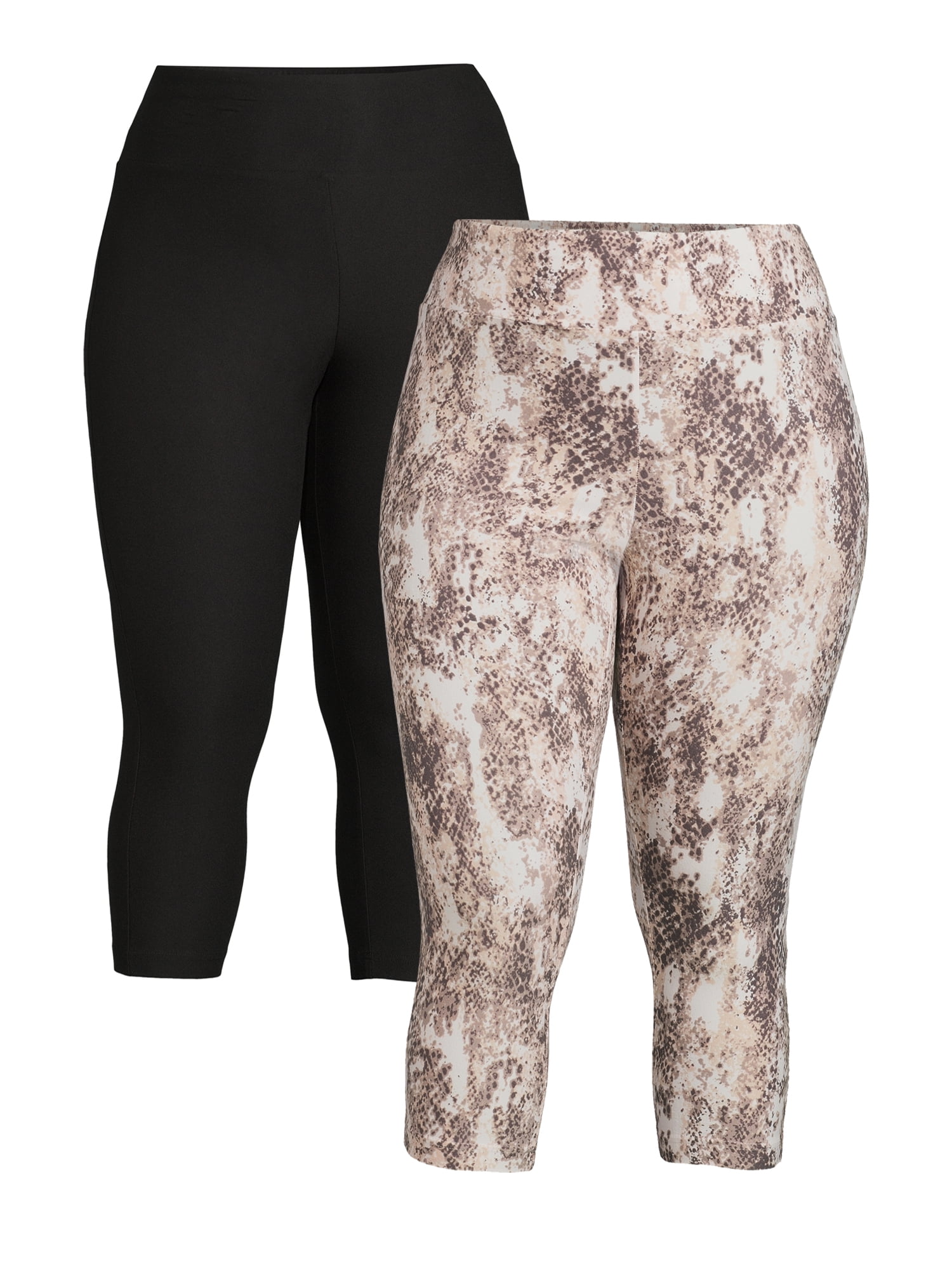 Terra & Sky Women’s Plus Size Printed Capri Leggings, 2-Pack, Regular and Petite