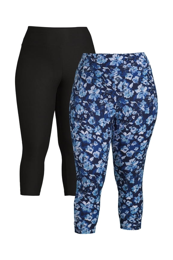 Women’s Plus Size Printed Capri Leggings, 2-Pack, Regular and Petite