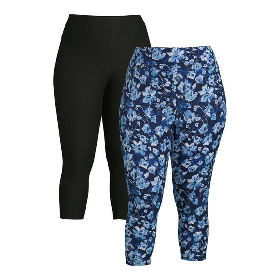 Terra & Sky Women’s Plus Size Printed Capri Leggings, 2-Pack, Regular and Petite