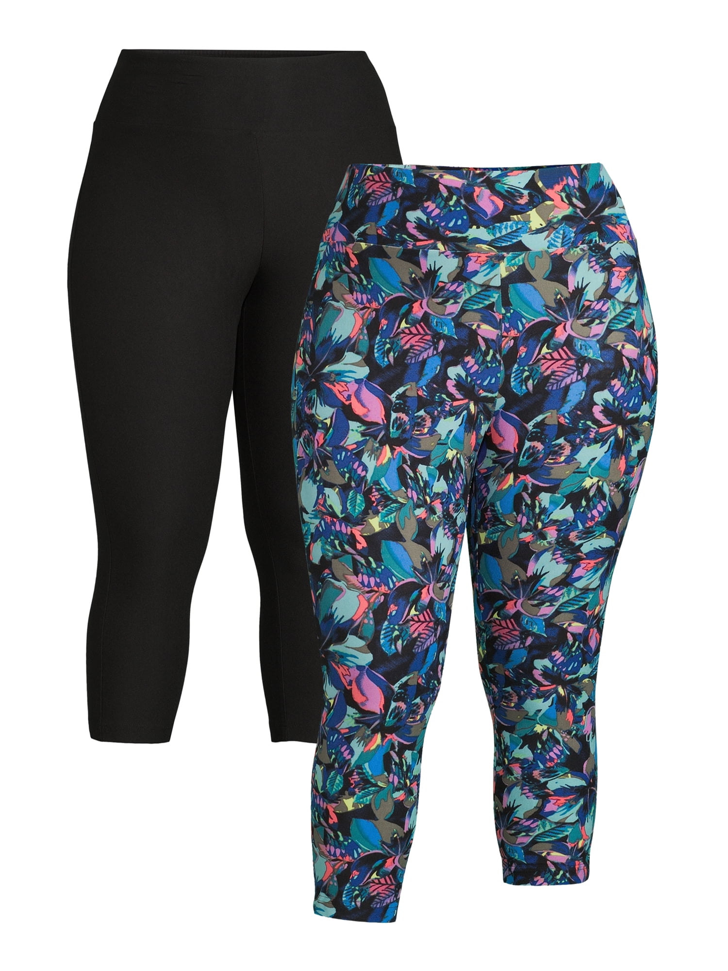 Terra & Sky Women's Plus Size Printed Capri Leggings, 2-Pack 