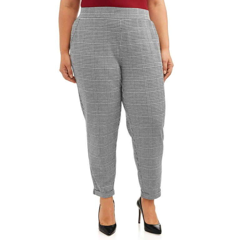 Terra & Sky Women's Plus Size Printed Double Knit Tapered Pant 