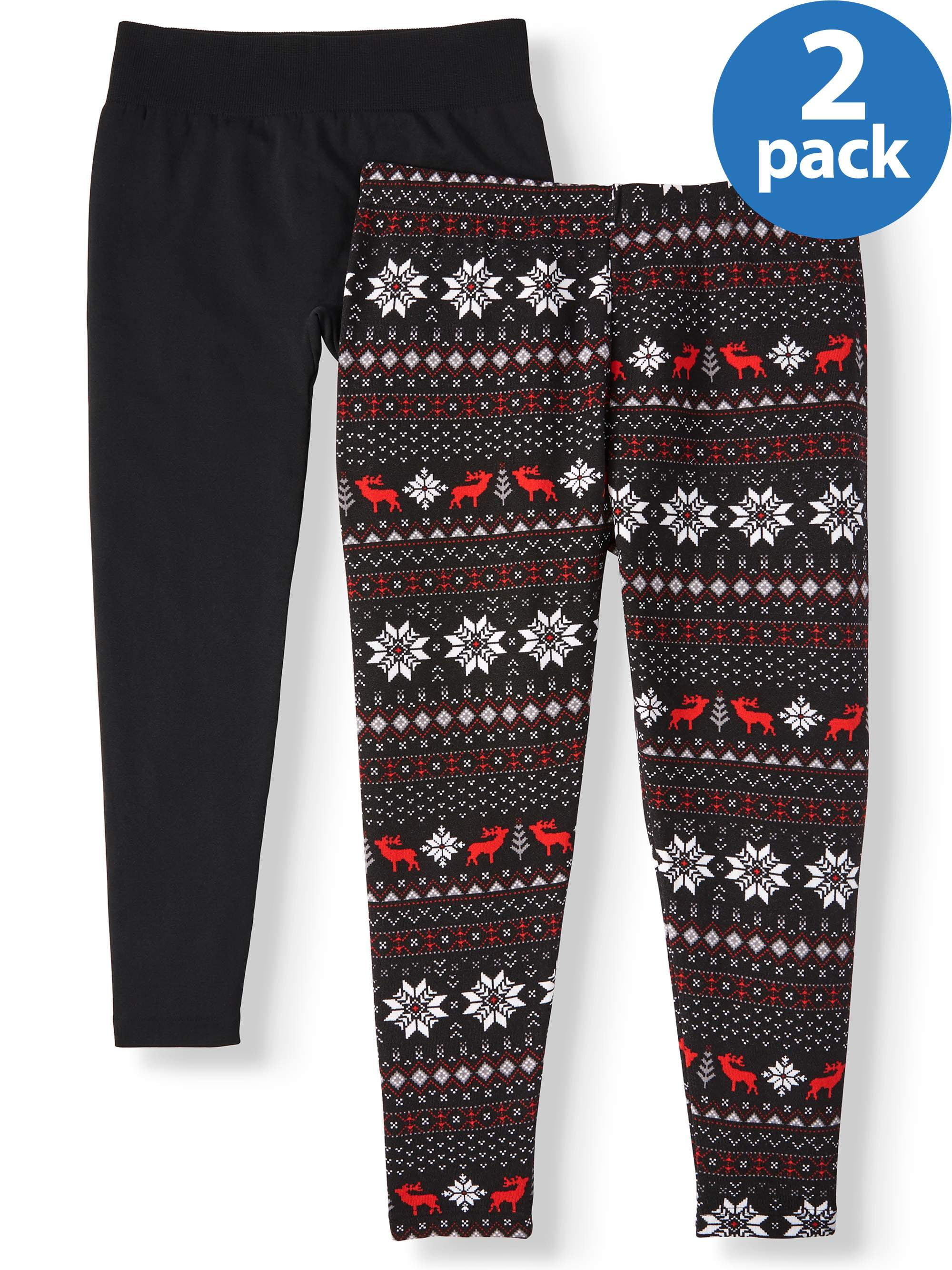 Terra & Sky Women's Plus Size Printed Holiday Super Soft Fleece Lined  Leggings, 2-Pack 