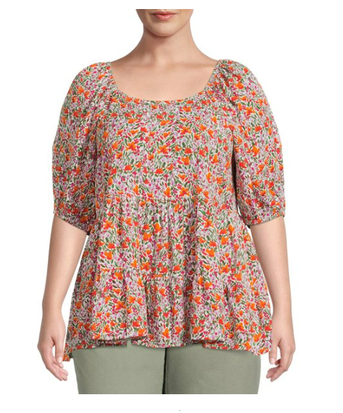 WDIRARA Women's Plus Size Summer Dress - Puff Sleeve, Square Neck, Shirred High Waist