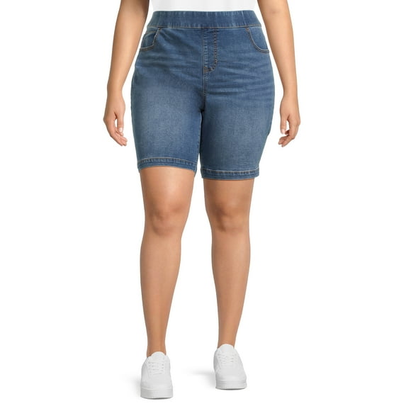 Terra & Sky Women's Plus Size Pull On Bermuda Shorts, 9" Inseam