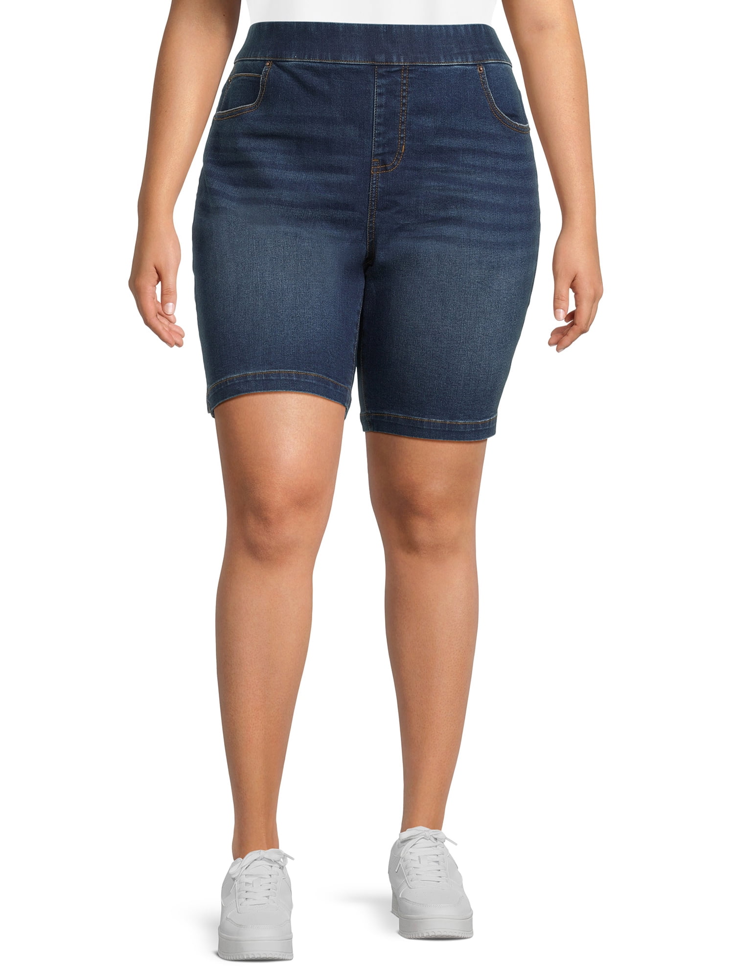 Terra Sky Women s Plus Size Pull On Bermuda Shorts 9 Inseam Walmart