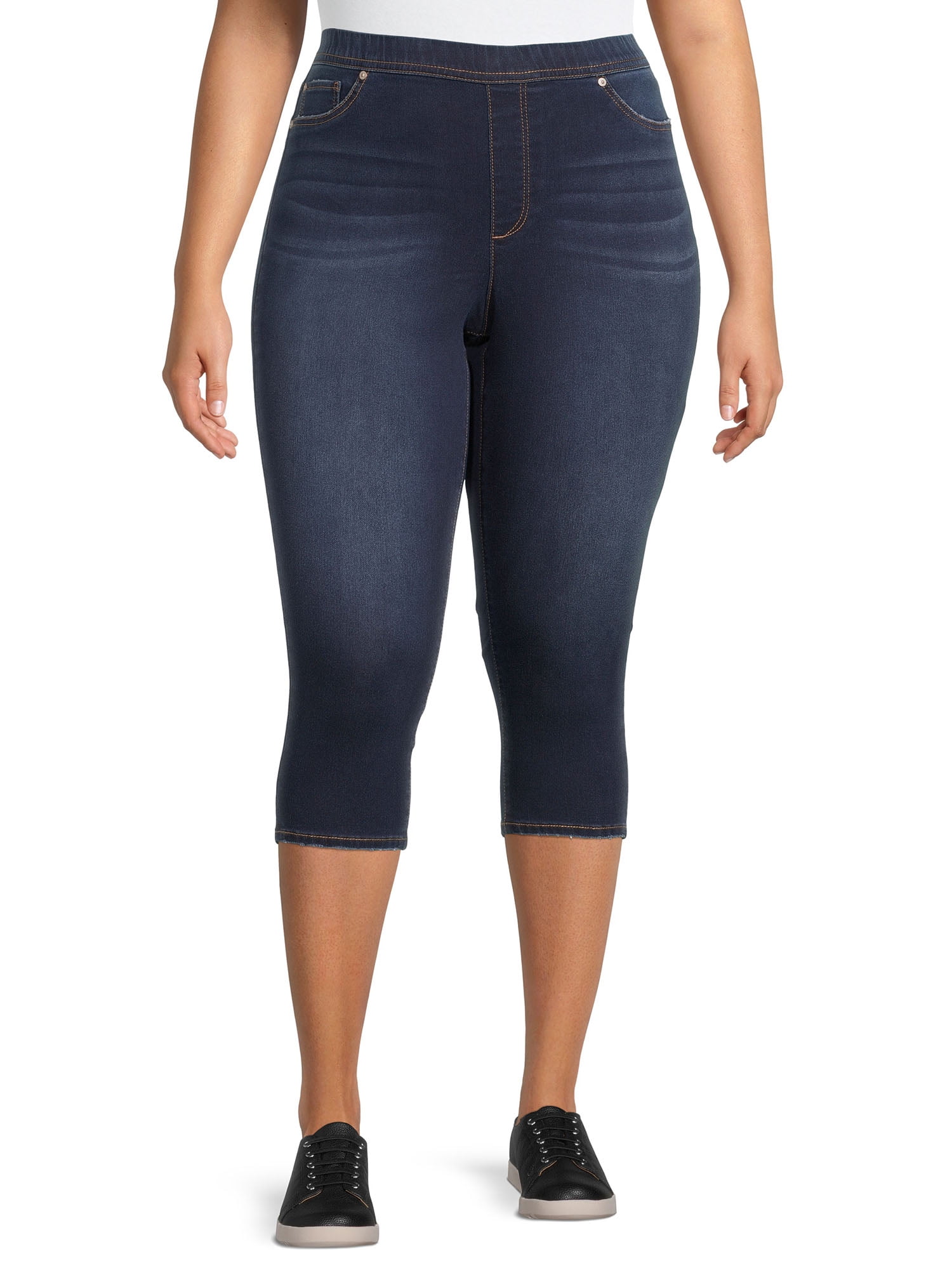 Terra & Sky Women's Plus Size Pull On Curvy Capri Pants Dark Wash Size 4X