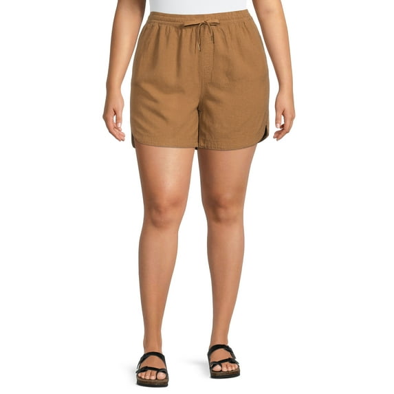 Terra & Sky Women's Plus Size Pull-On Drawstring Linen Shorts