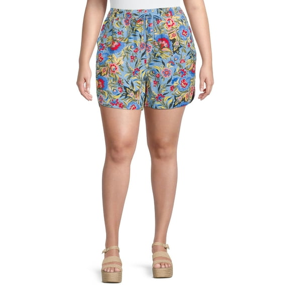 Terra & Sky Women's Plus Size Pull-On Drawstring Linen Shorts