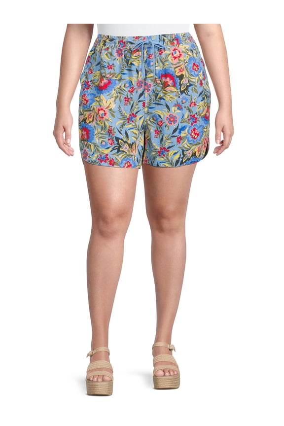 Women's Plus Size Pull-On Drawstring Linen Shorts