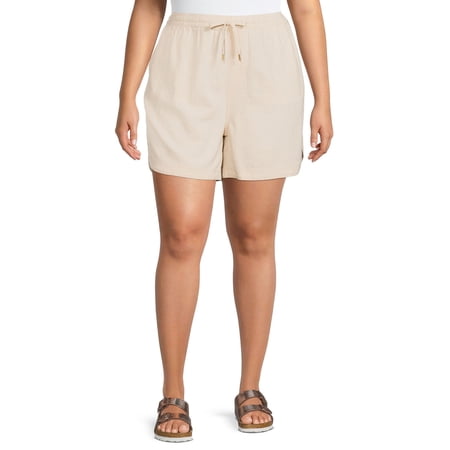 Terra & Sky Women's Plus Size Pull-On Drawstring Linen Shorts