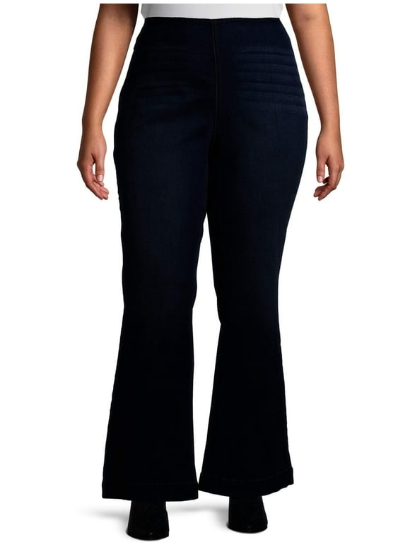 Terra & Sky Women's Plus Size Pull-On Flare Jeans