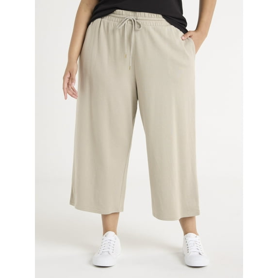 Terra & Sky Women's Plus Size Pull On French Terry Cloth Capris, 22” Inseam