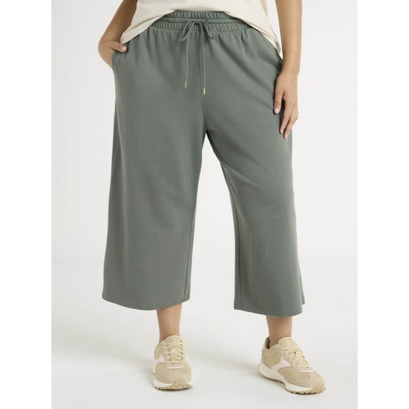 Terra & Sky Women's Plus Size Pull On French Terry Cloth Capris, 22” Inseam